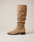 Reine | Women's Suede Mid Calf Riding Boots Chunky Heel Pull-On Boots