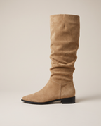 Reine | Women's Suede Mid Calf Riding Boots Chunky Heel Pull-On Boots