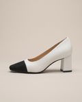 Aveline | Women's Leather Two-Tone Court Shoes Square-Toe Block Heel