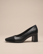 Aveline | Women's Leather Two-Tone Court Shoes Square-Toe Block Heel