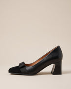 Mirabelle | Women's Bow Court Shoes Square-Toe Low Block Heel Shoes