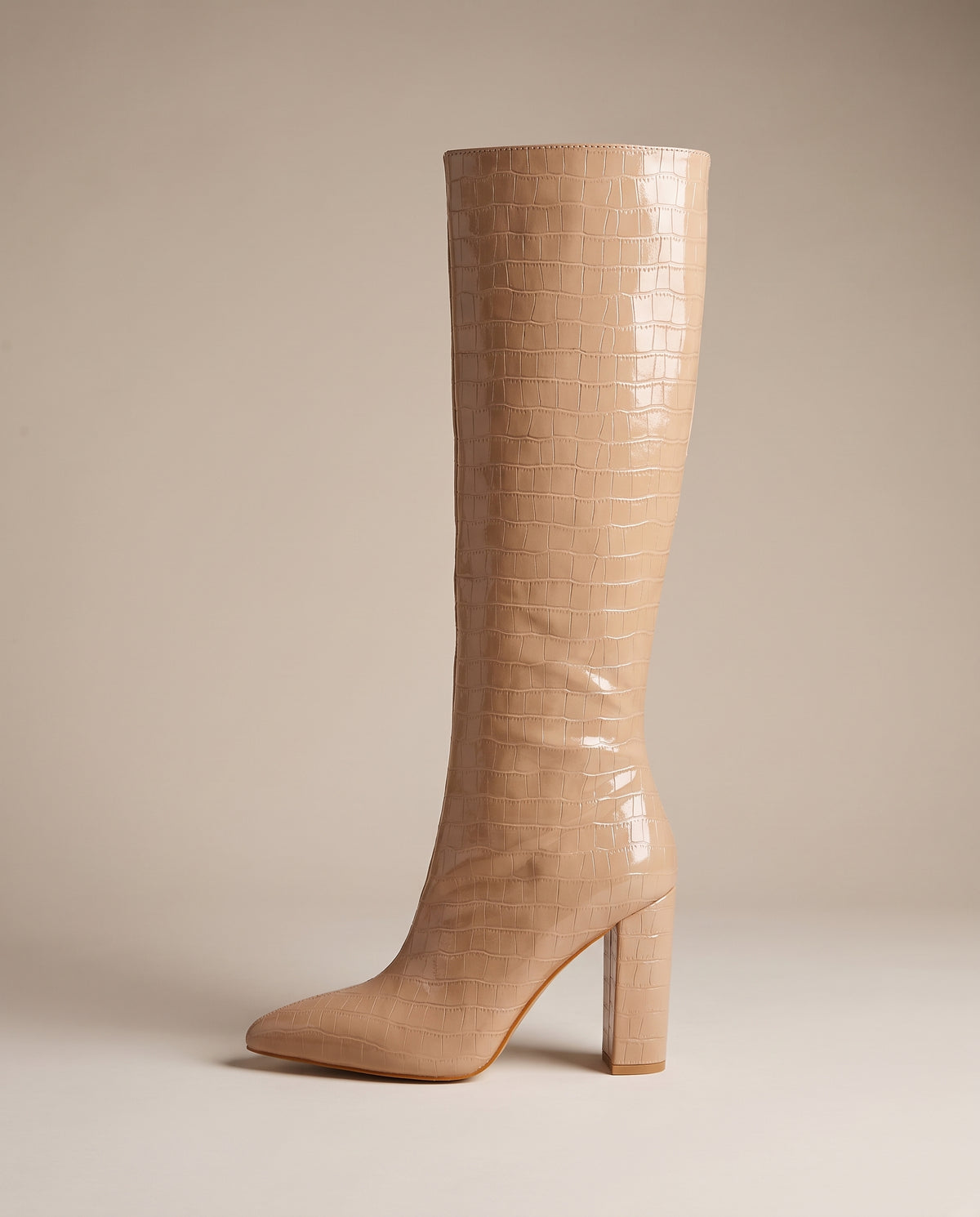 Aveline | Women's Faux Leather Knee-High Boots Pointed Block Heel