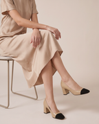 Aveline | Women's Leather Two-Tone Court Shoes Square-Toe Block Heel