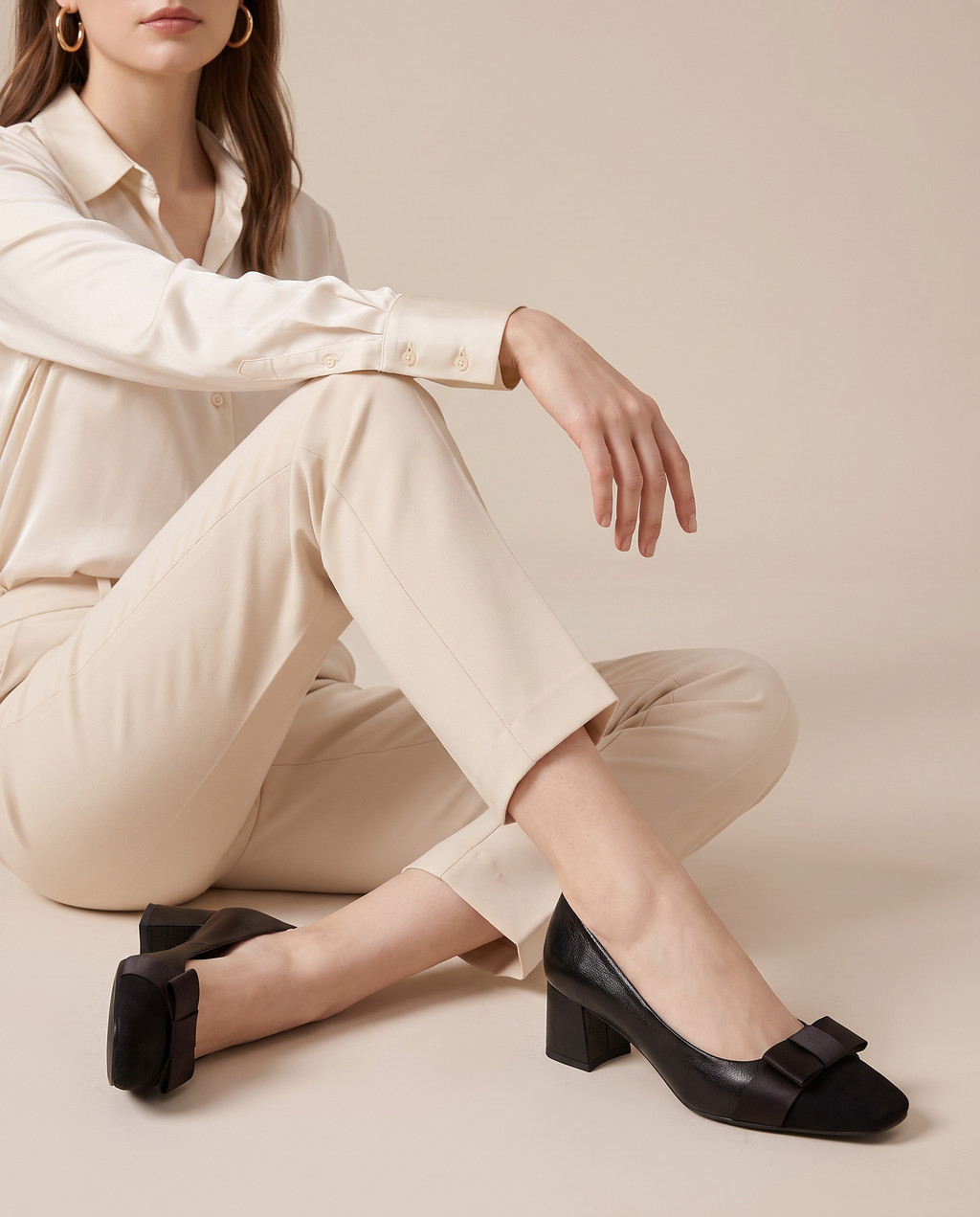 Mirabelle | Women's Bow Court Shoes Square-Toe Low Block Heel Shoes