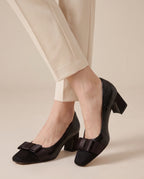 Mirabelle | Women's Bow Court Shoes Square-Toe Low Block Heel Shoes