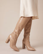 Aveline | Women's Faux Leather Knee-High Boots Pointed Block Heel