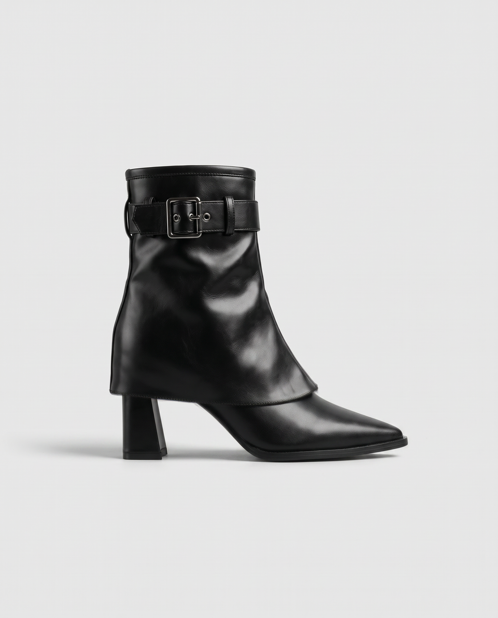 Ondine | Women's Fold-Over Heeled Ankle Boots Pointed-Toe Buckle Boots