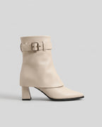 Ondine | Women's Fold-Over Heeled Ankle Boots Pointed-Toe Buckle Boots