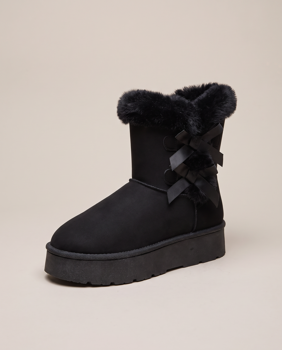 Margaux | Women's Fleece-Lined Faux Suede Ankle Boots Bow-Detail Boots