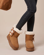 Margaux | Women's Fleece-Lined Faux Suede Ankle Boots Bow-Detail Boots