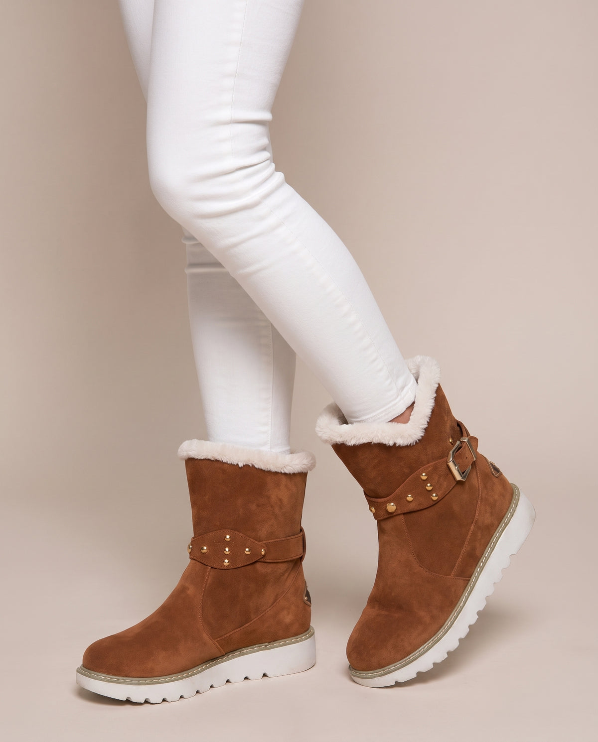 Constance | Women's Faux Leather Ankle Snow Boots Flat Buckle Boots