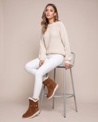 Constance | Women's Faux Leather Ankle Snow Boots Flat Buckle Boots