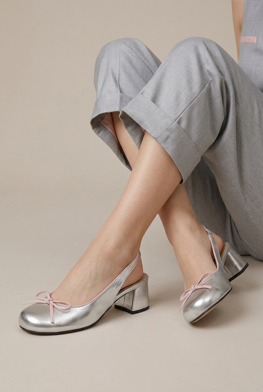 Ondine | Women's Bow-Detail Mary Jane Shoes – Round Toe, Block Heel, Elastic Slip-On Pumps