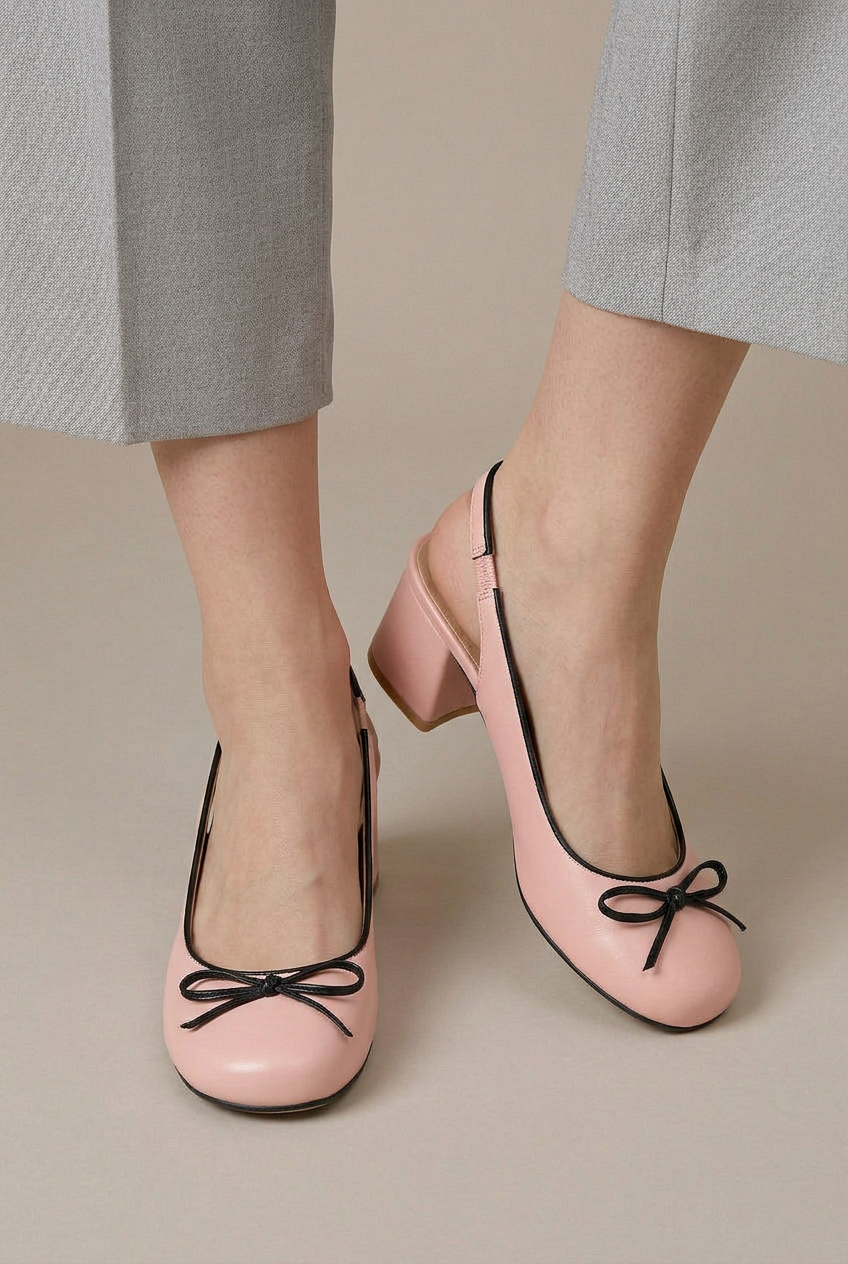 Ondine | Women's Bow-Detail Mary Jane Shoes – Round Toe, Block Heel, Elastic Slip-On Pumps