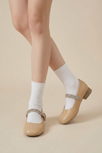 Ondine | Women's Sheepskin Mary Jane Shoes – Rhinestone Accent, Square Toe, Low Block Heel