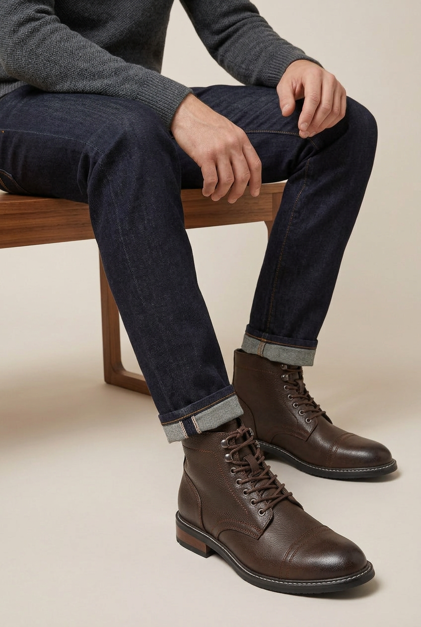 Bastion | Retro Lace-Up Martin Boots Men's Round Toe Wedge Work Boots