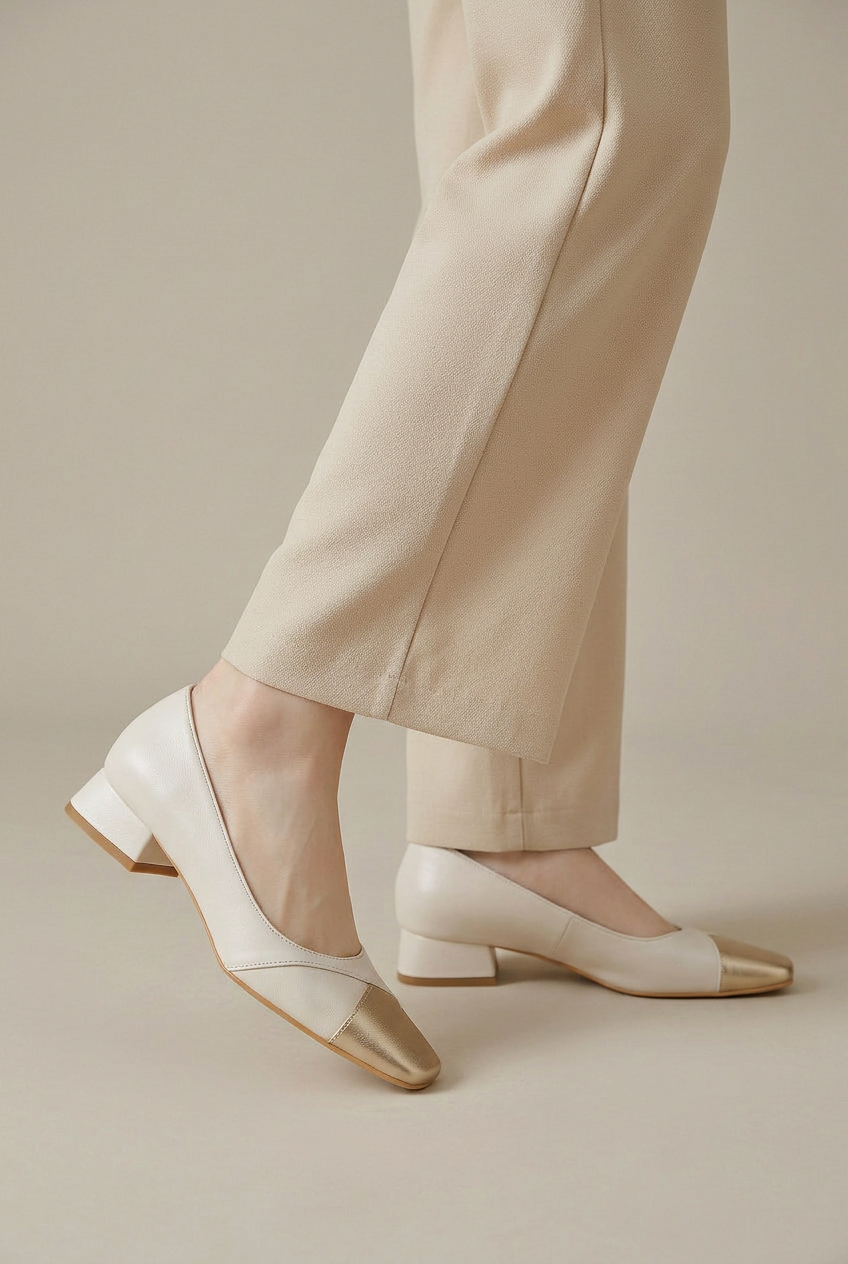 Ondine | Women's Retro Square Toe Mary Janes – Genuine Leather Chunky Block Heel Slip-On Pumps