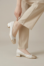 Ondine | Women's Retro Square Toe Mary Janes – Genuine Leather Chunky Block Heel Slip-On Pumps