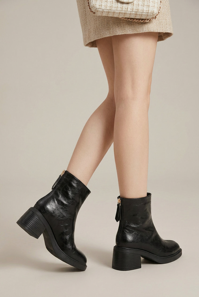 Constance | Women's Block Heel Ankle Boots – Square Toe Retro Back Zip Booties