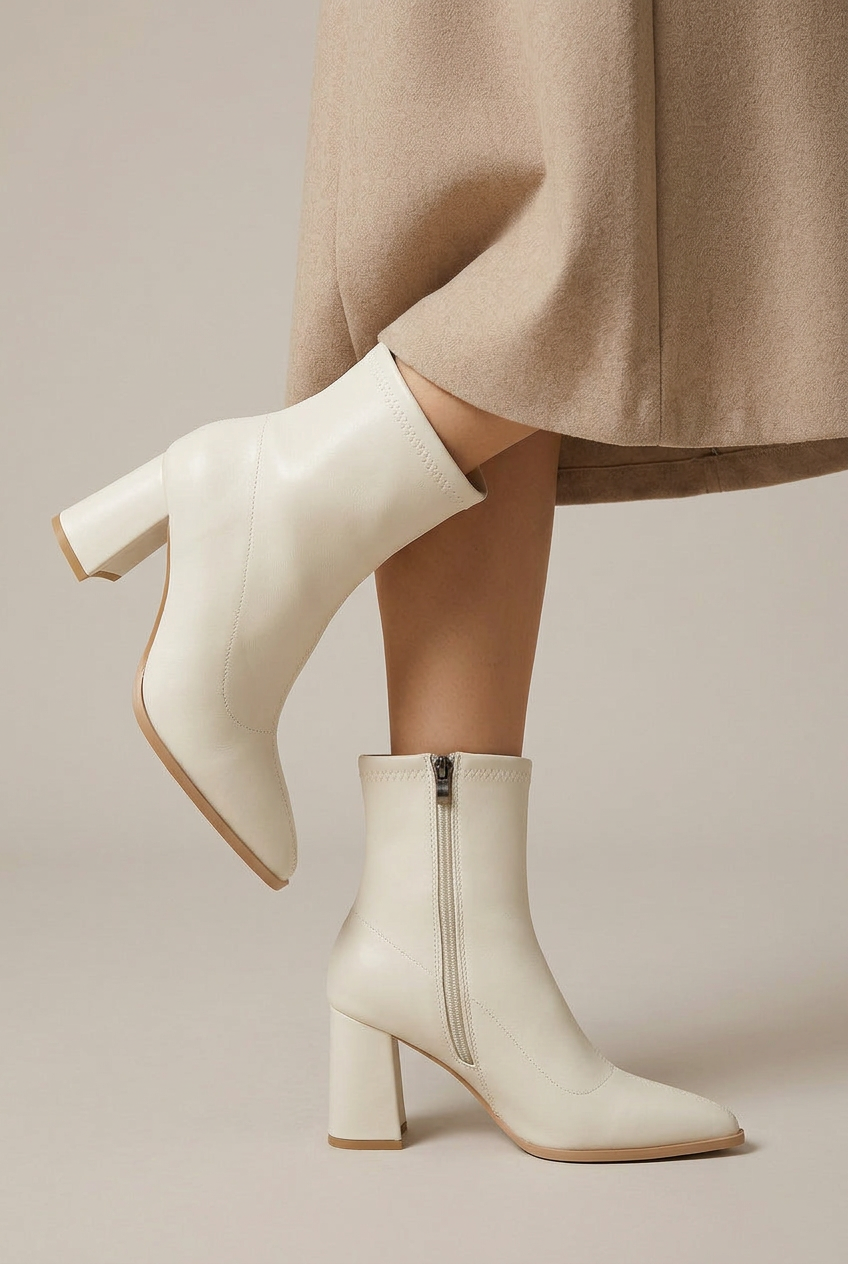 Margaux | Women's Mid-Top PU Boots - Pointed Toe Back Zipper Thick Heel