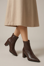 Margaux | Women's Mid-Top PU Boots - Pointed Toe Back Zipper Thick Heel