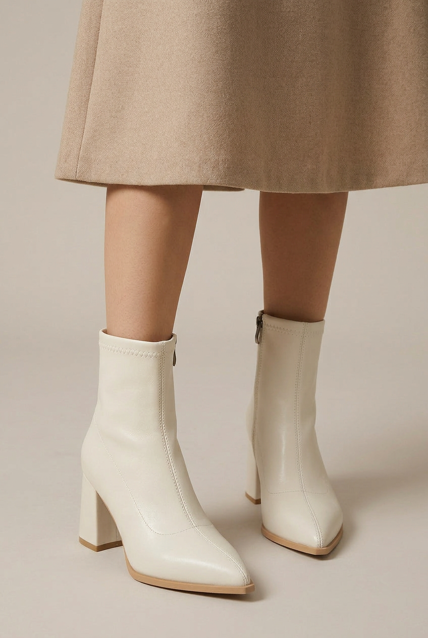 Margaux | Women's Mid-Top PU Boots - Pointed Toe Back Zipper Thick Heel