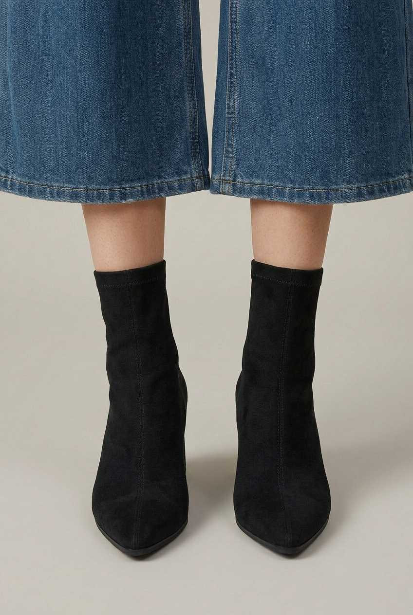 Ondine | Women's Skinny High Heel Boots – Elastic Stretch Fabric Side Zipper Fur-Lined Ankle Boots