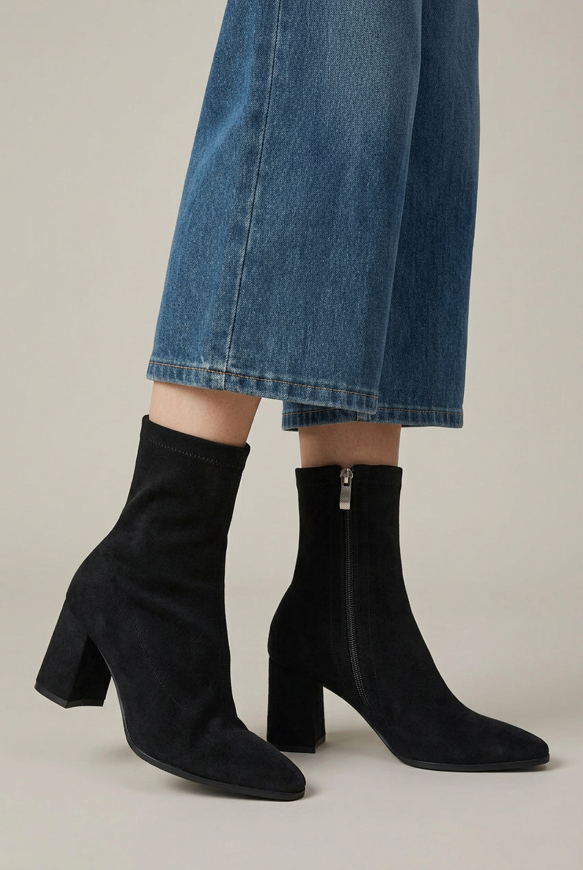 Ondine | Women's Skinny High Heel Boots – Elastic Stretch Fabric Side Zipper Fur-Lined Ankle Boots