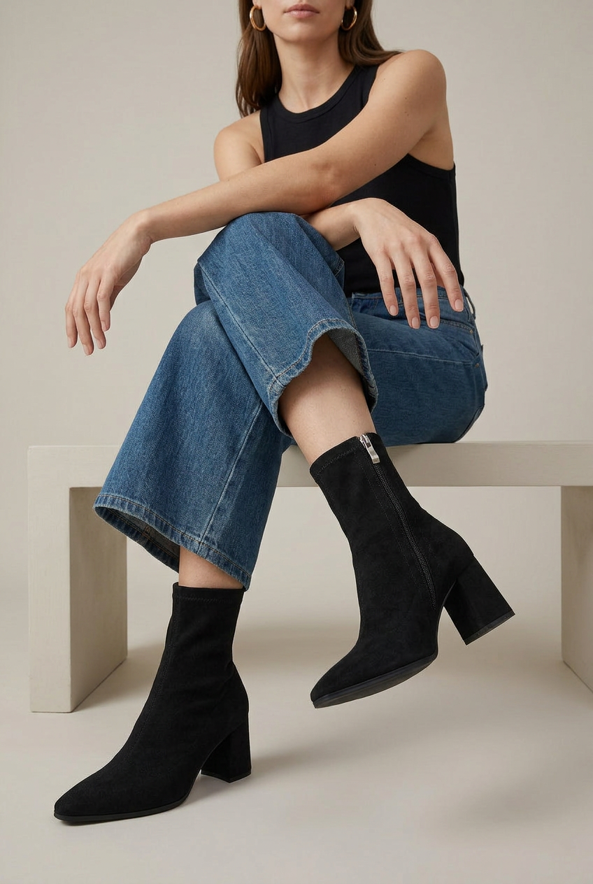 Ondine | Women's Skinny High Heel Boots – Elastic Stretch Fabric Side Zipper Fur-Lined Ankle Boots