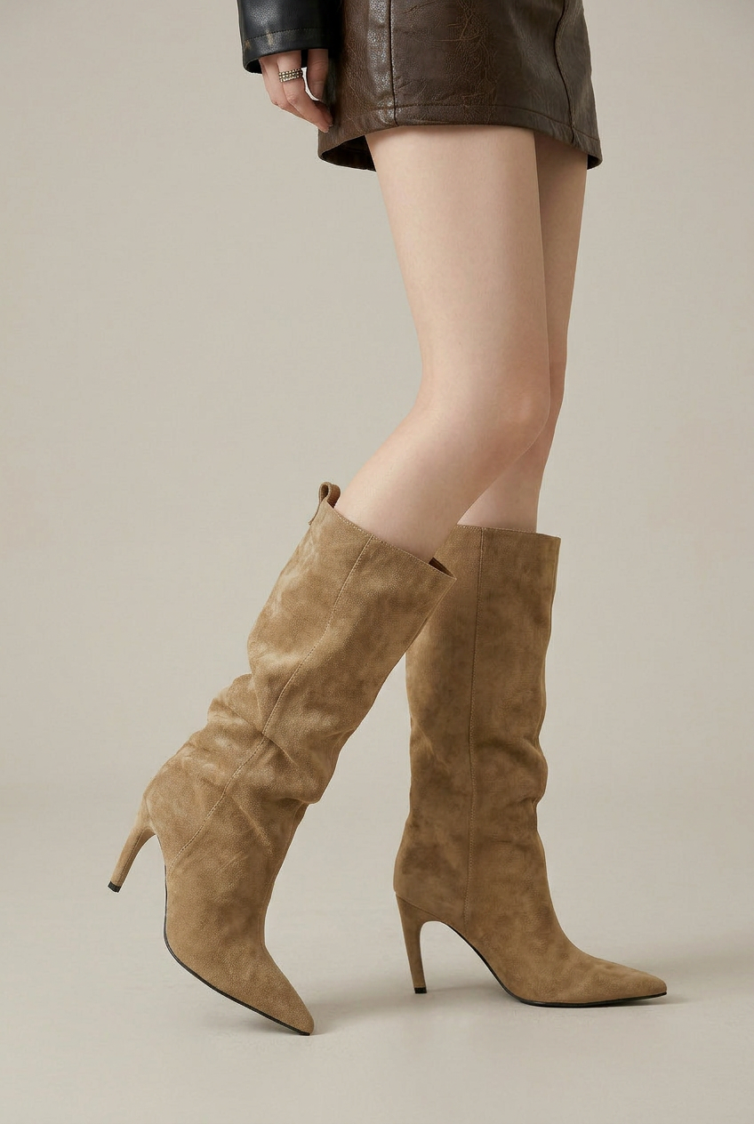 Ondine | Women's Pointed Toe Stiletto Knee-High Boots – Sleek Satin Finish Dress Heel