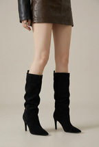 Ondine | Women's Pointed Toe Stiletto Knee-High Boots – Sleek Satin Finish Dress Heel