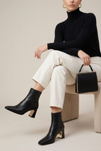 Seraphine | Square Toe Thick Heel Chelsea Boots French Maillard Stretch Ankle Boots