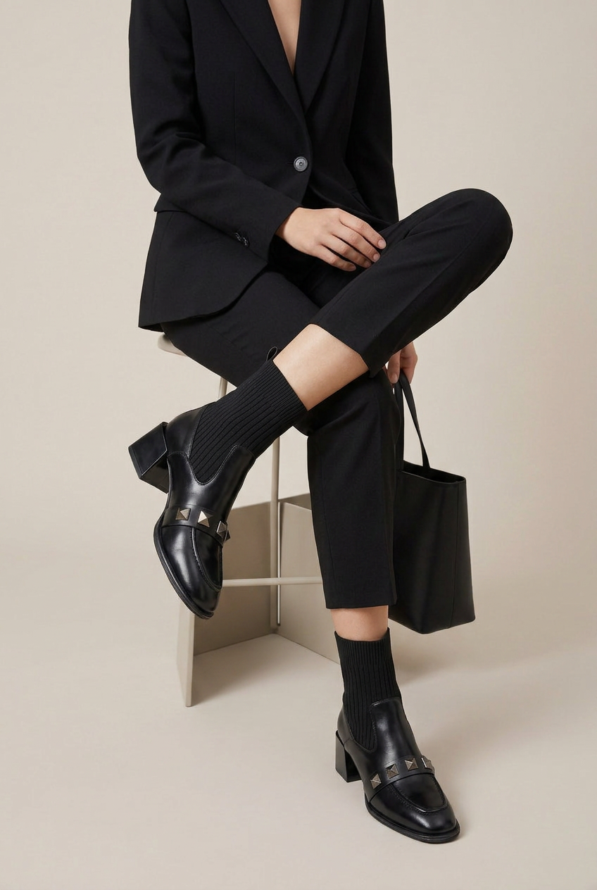 Constance | Square Toe Mid Heel Martin Boots Microfiber Fleece-Lined Ankle Boots