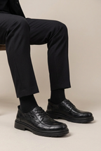 Repere | Men's Genuine Leather Derby Shoes Brown Business-Casual Round-Toe Dress Shoes