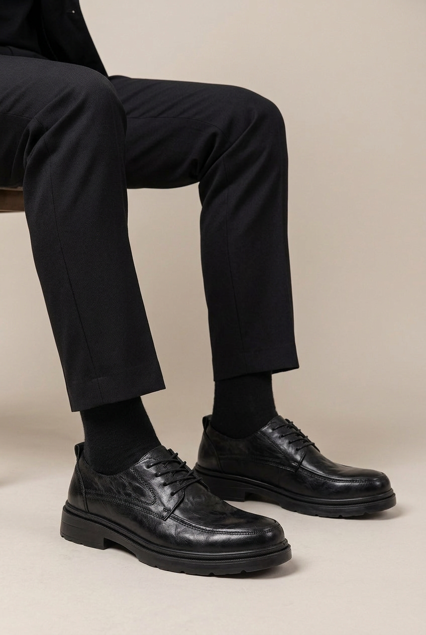 Repere | Men's Genuine Leather Derby Shoes Brown Business-Casual Round-Toe Dress Shoes
