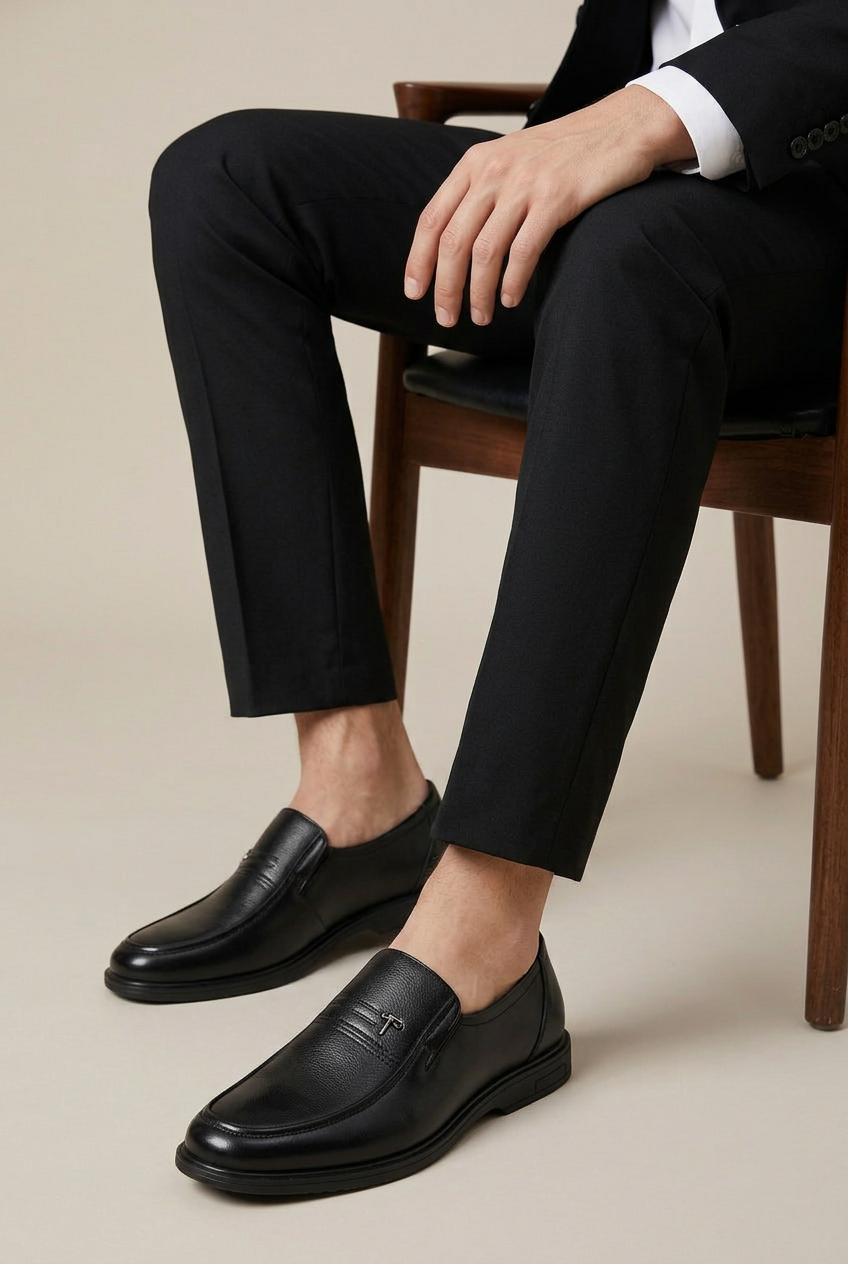 Facette | Men's Genuine Leather Slip-On Shoes Brown Business-Casual Round-Toe Dress Shoes