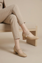 Ondine | Women's Mary Jane Shoes Square-Toe 5cm Block-Heel Buckle-Strap Leather Heels