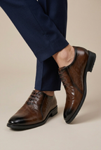 Bastion | Men's Leather Lace-Up Shoes Brown Business-Casual Pointed-Toe British Dress Shoes
