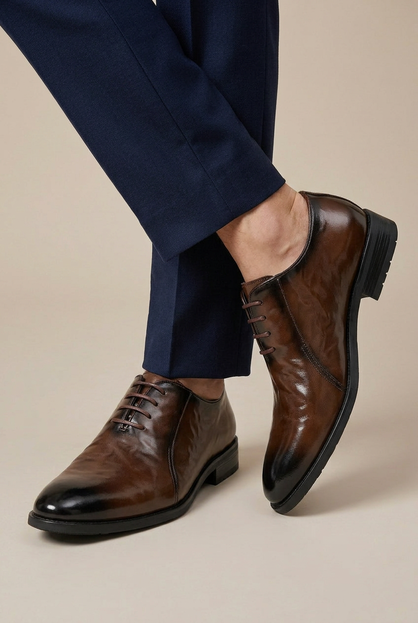 Bastion | Men's Leather Lace-Up Shoes Brown Business-Casual Pointed-Toe British Dress Shoes