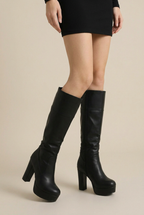Reine | High Heel Platform Long Boots Knee-High Fleece-Lined Tall Boots