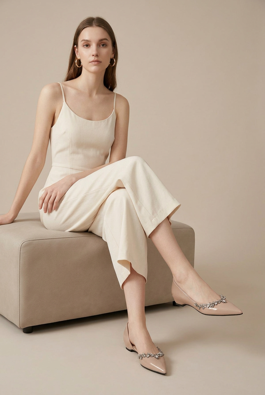 Ondine | Women's Pointed-Toe Shoes Rhinestone Side-Cutout Slip-On Hidden-Heel Dress Flats