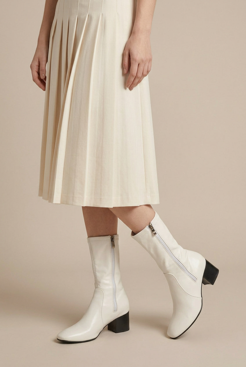 Seraphine | Square Toe Thick Heel Chelsea Boots French Maillard Stretch Ankle Boots