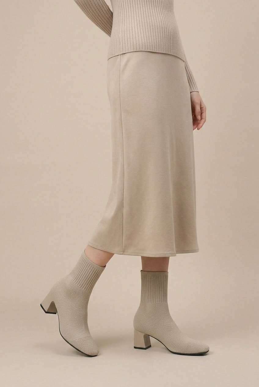 Ondine | Knitted Sock Boots Women Chunky Heel Square Toe Elastic Stretch