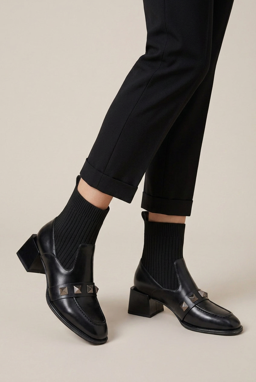 Constance | Square Toe Mid Heel Martin Boots Microfiber Fleece-Lined Ankle Boots