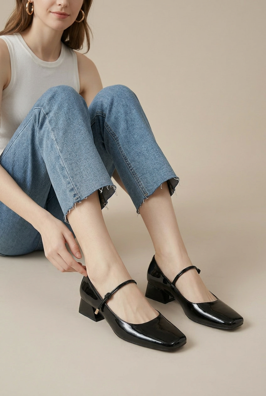 Margaux | Square Toe Mary Jane Shoes Women Patent Leather Low Block Heel