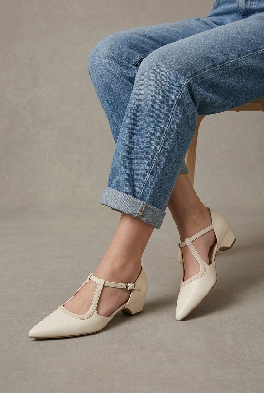 Ondine | Pointed Toe Mary Jane Shoes Women Soft Leather Strap Medium Heel