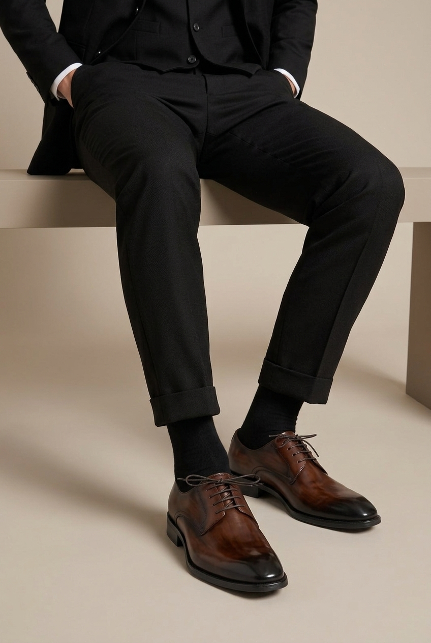 Bastion | Square Toe Leather Shoes Vintage Wood Grain Handcrafted Lightweight