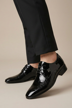 Bastion | Men's Leather Lace-Up Oxford Dress Shoes Pointed-Toe High-Gloss Business-Casual Formal Shoes