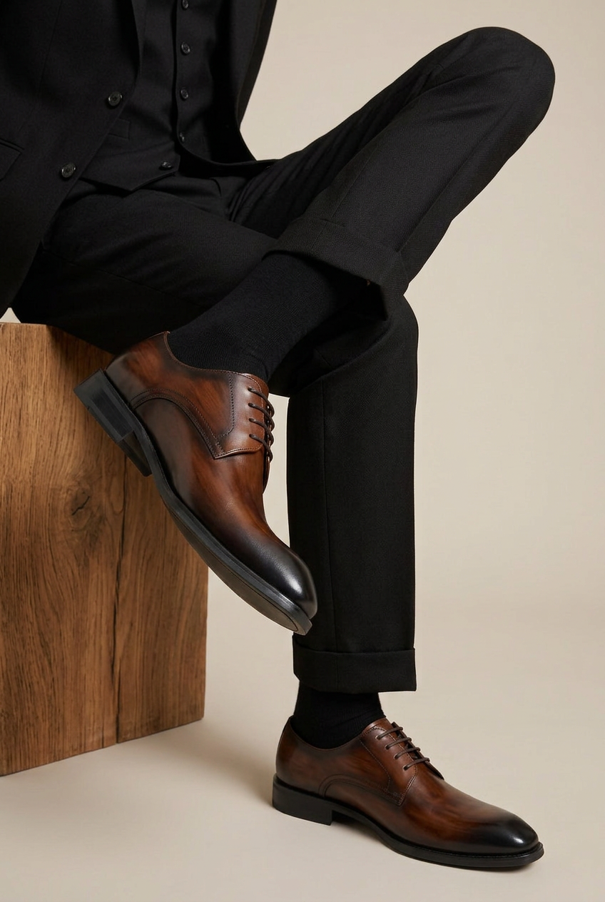 Bastion | Square Toe Leather Shoes Vintage Wood Grain Handcrafted Lightweight