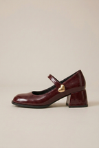 Women's Red Mary Jane Block Heel Shoes – Round Toe, Buckle Strap, Retro Slip-On Halloway Reed